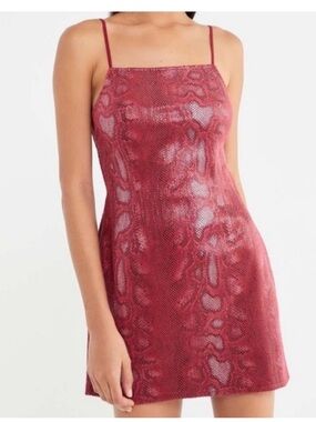 Urban Outfitters Red Snake-Print Mini Slip Dress